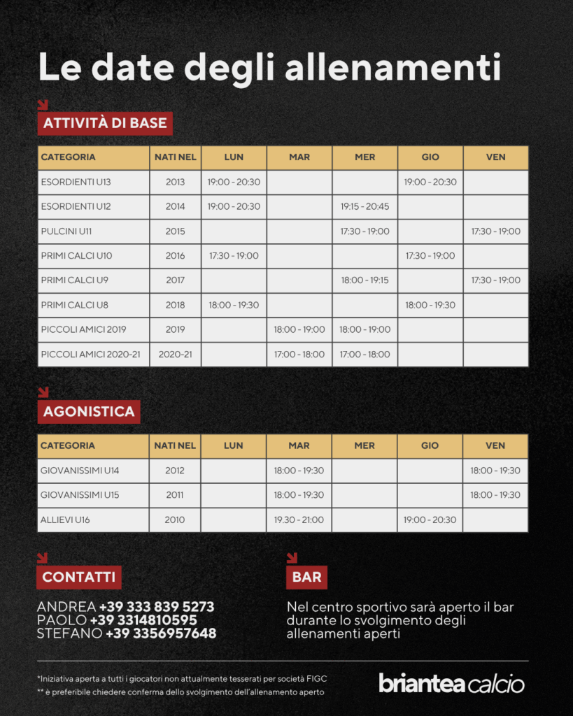 briantea allenamenti aperti [mag 26] [giu 26]